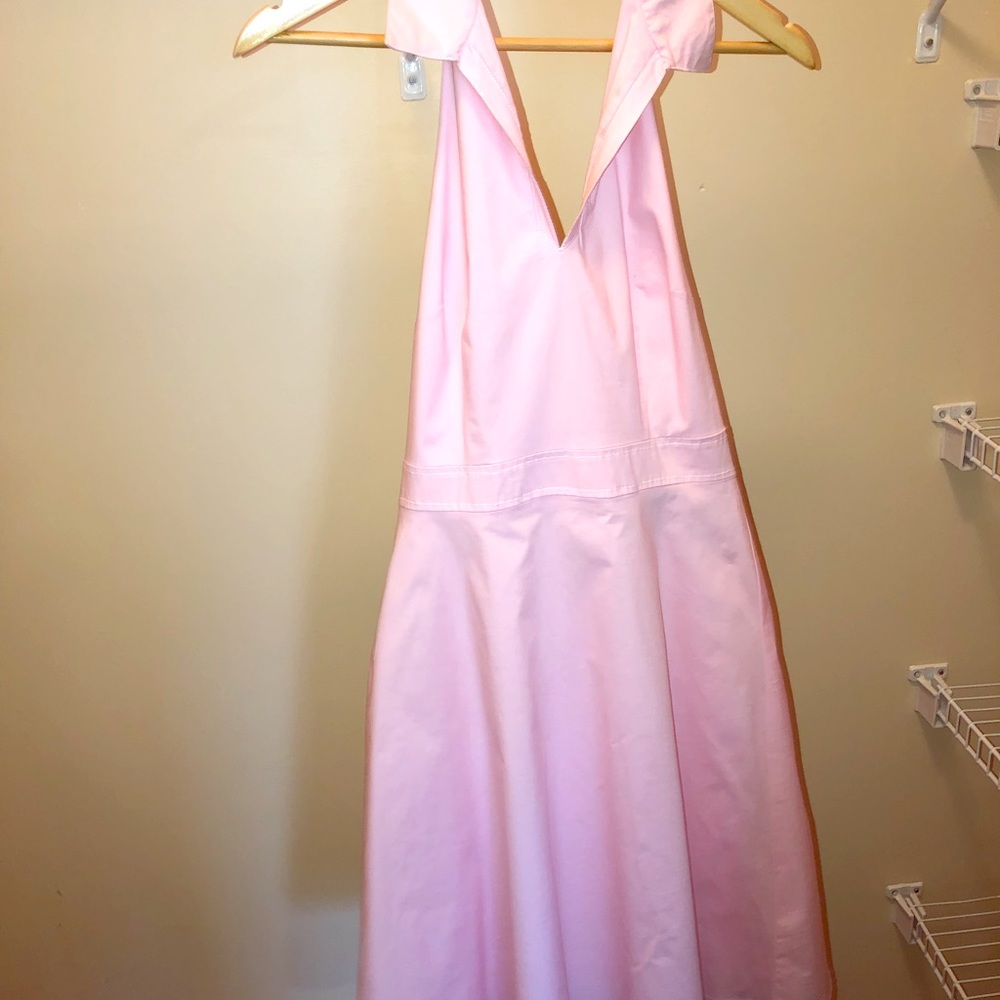 Pink mica collared halter dress